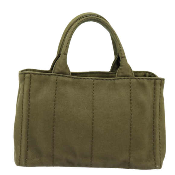 PRADA Canapa PM Hand Bag Canvas 2way Khaki Gold Auth 84641 - Picture 2 of 16